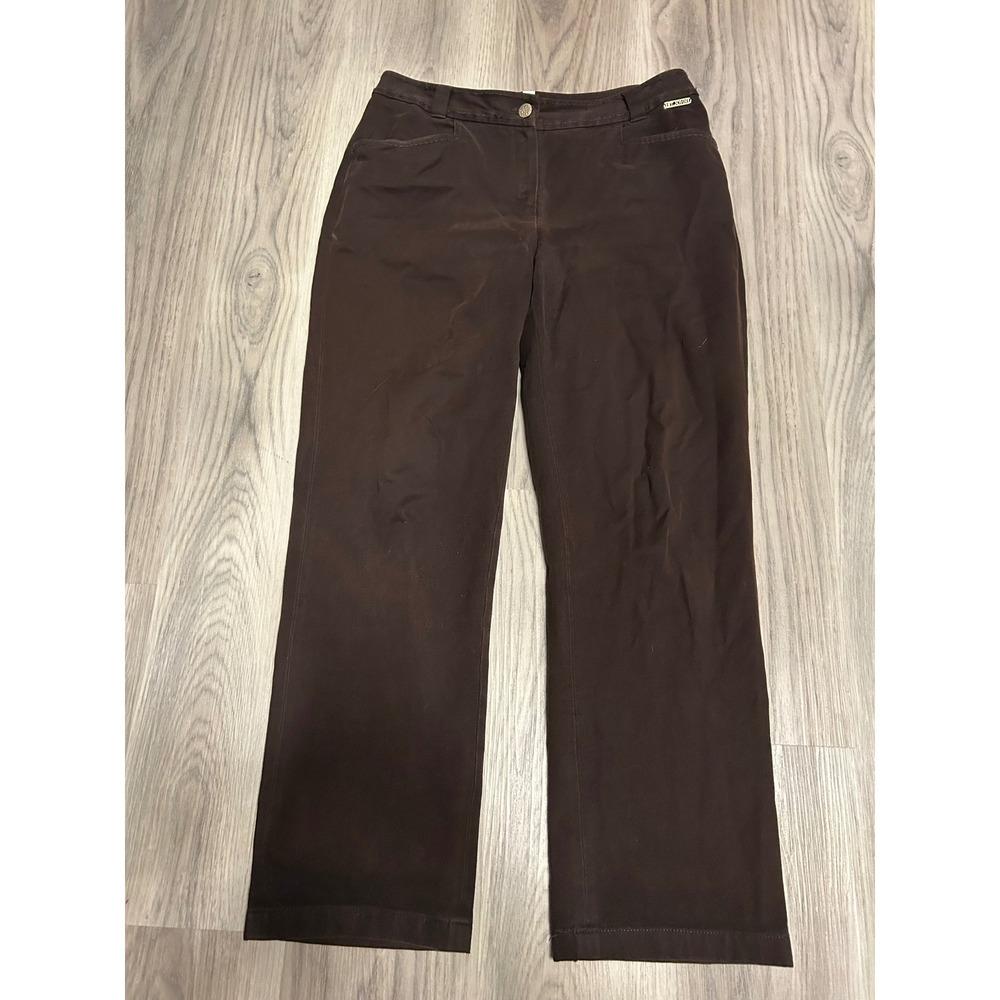 St John Sport Womens Straight Leg Stretch Cotton Pants 10 Brown luxury high end
